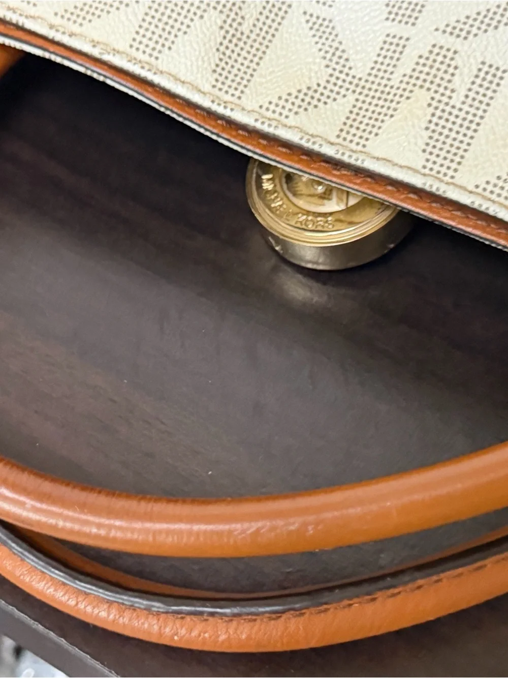 Michael Kors Vanilla Signature Satchel with Caramel Trim
